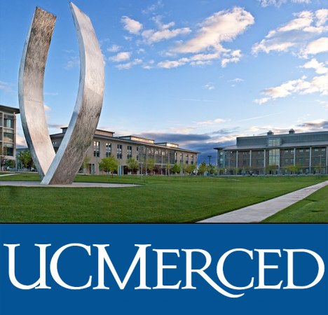 Beginnings statue and UC Merced logo